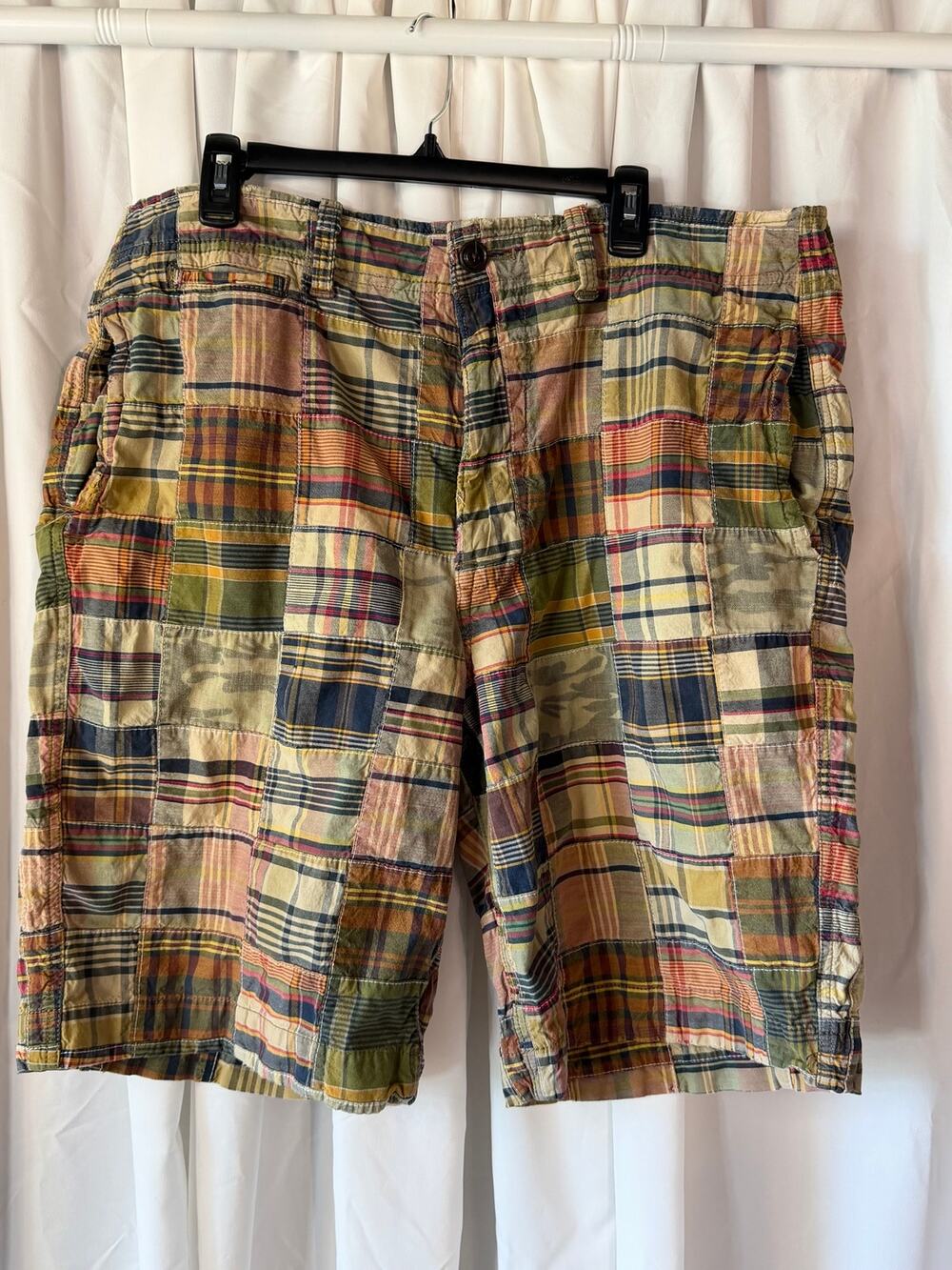 Vintage Distressed American Eagle Y2K Patchwork Madras Plaid Shorts Size 38